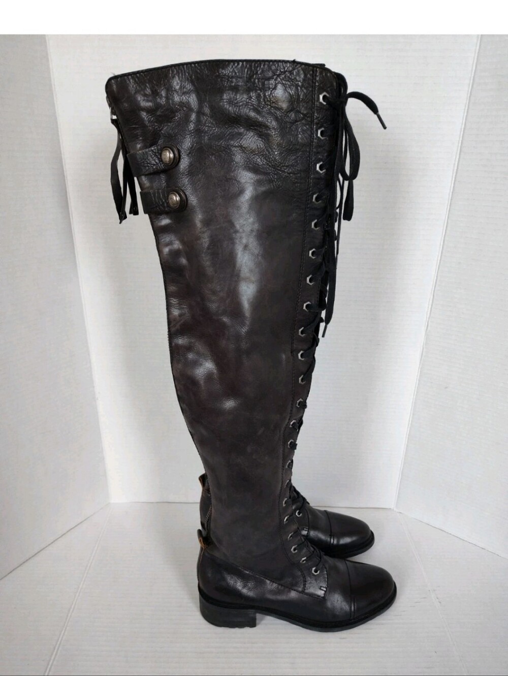 Sam Edelman Women's Dixie Over the Knee Black Leather Boots Size 7.5